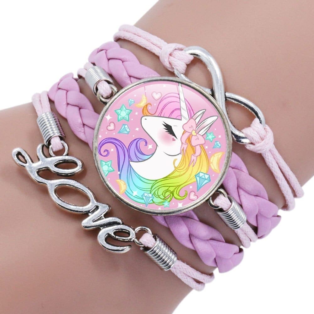 Bracelet tressé motif licorne pour fille