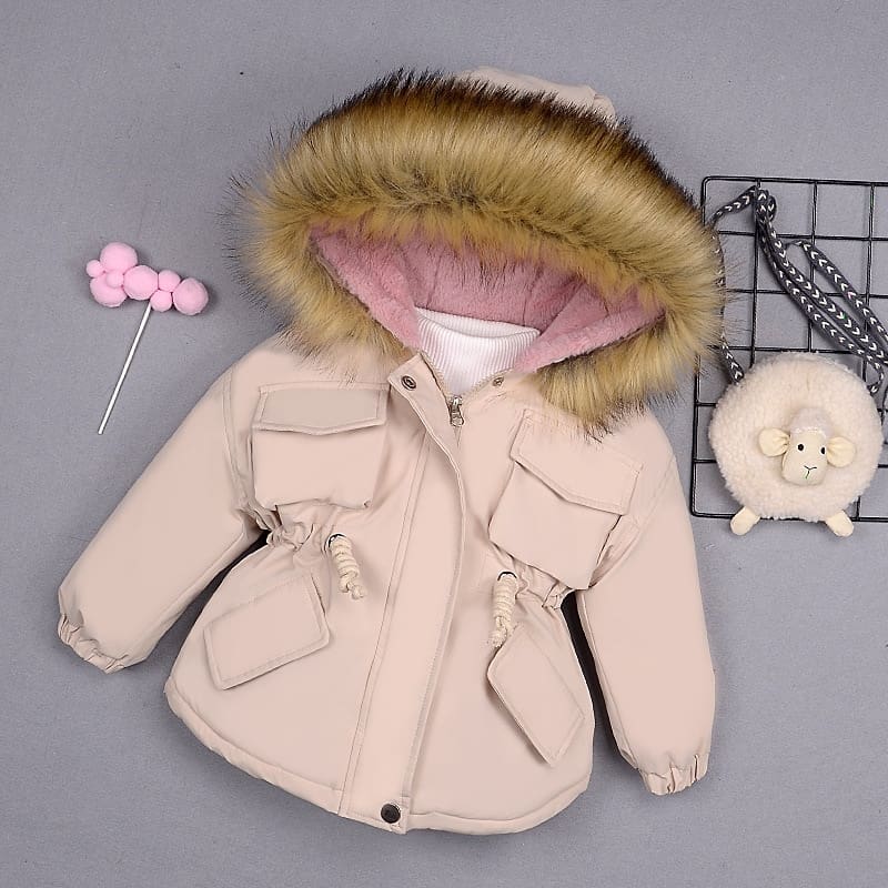 Parka couleur unie avec capuche à fourrure